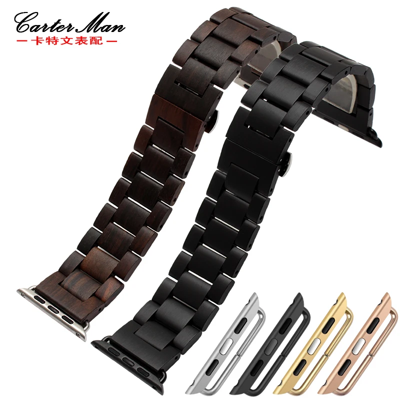 Новый Apple смарт ремешок для часов высокого качества деревянный 24 мм черный iwatch