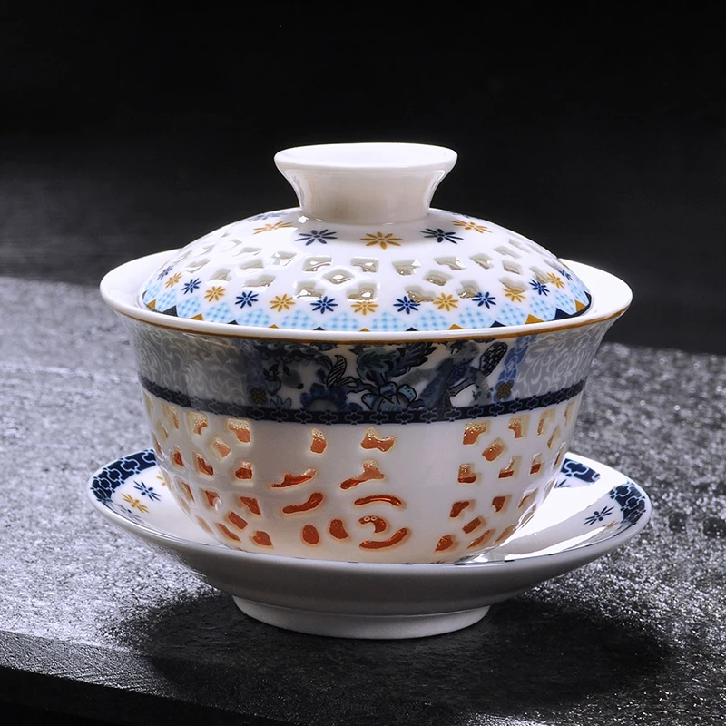 175 мл Цзиндэчжэнь керамический фарфоровый ажурный чайный набор Gaiwan teif винтажные