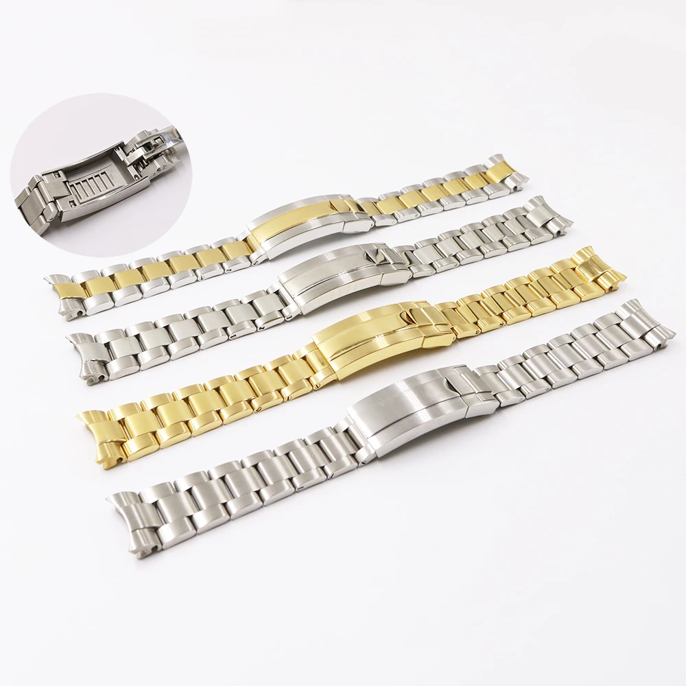 

CARLYWET 20mm Two Tone Gold Silver Solid Curved End Screw Link Glide Lock Clasp Watch Band Bracelet For Submariner GMT