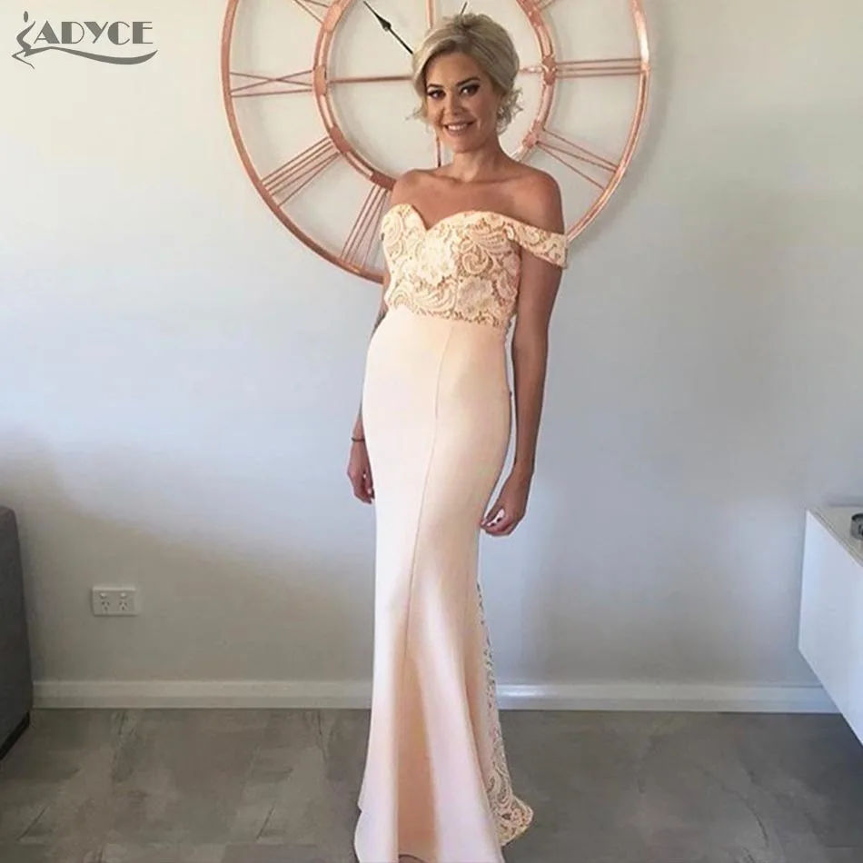 Adyce 2019 New Arrival Women Long Bandage Dress Apricot Strapless Lace Maxi Dresses Celebrity Party Vestidos de festa | Женская одежда