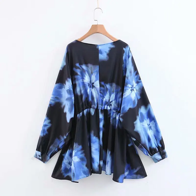 New arrival XZ55-1956 European and American fashion tie-dye printing v-neck blouse | Женская одежда