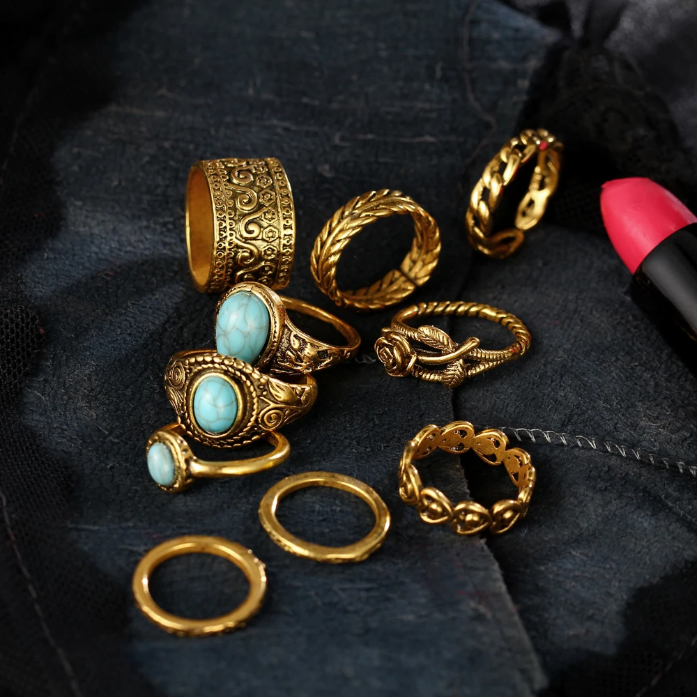17 КМ Vintage 2 Цвет Розы Сердце Midi Кольцо Устанавливает Boho Пляж Anillos урожай Тибетский Цветок Костяшки Кольца для Женщин Человека кастет оружие Панк Ювелирные перстень Изделия кольцо женское кольца