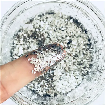 solid silver ПЭТ ультратонкие блестки 1 мм тонкая голографическая Лазерная Блестящая серебряная краска для дизайна ногтей блестящая Пыль порошок Шестигранная форма украшение для дизайна ногтей - Цвет: solid silver