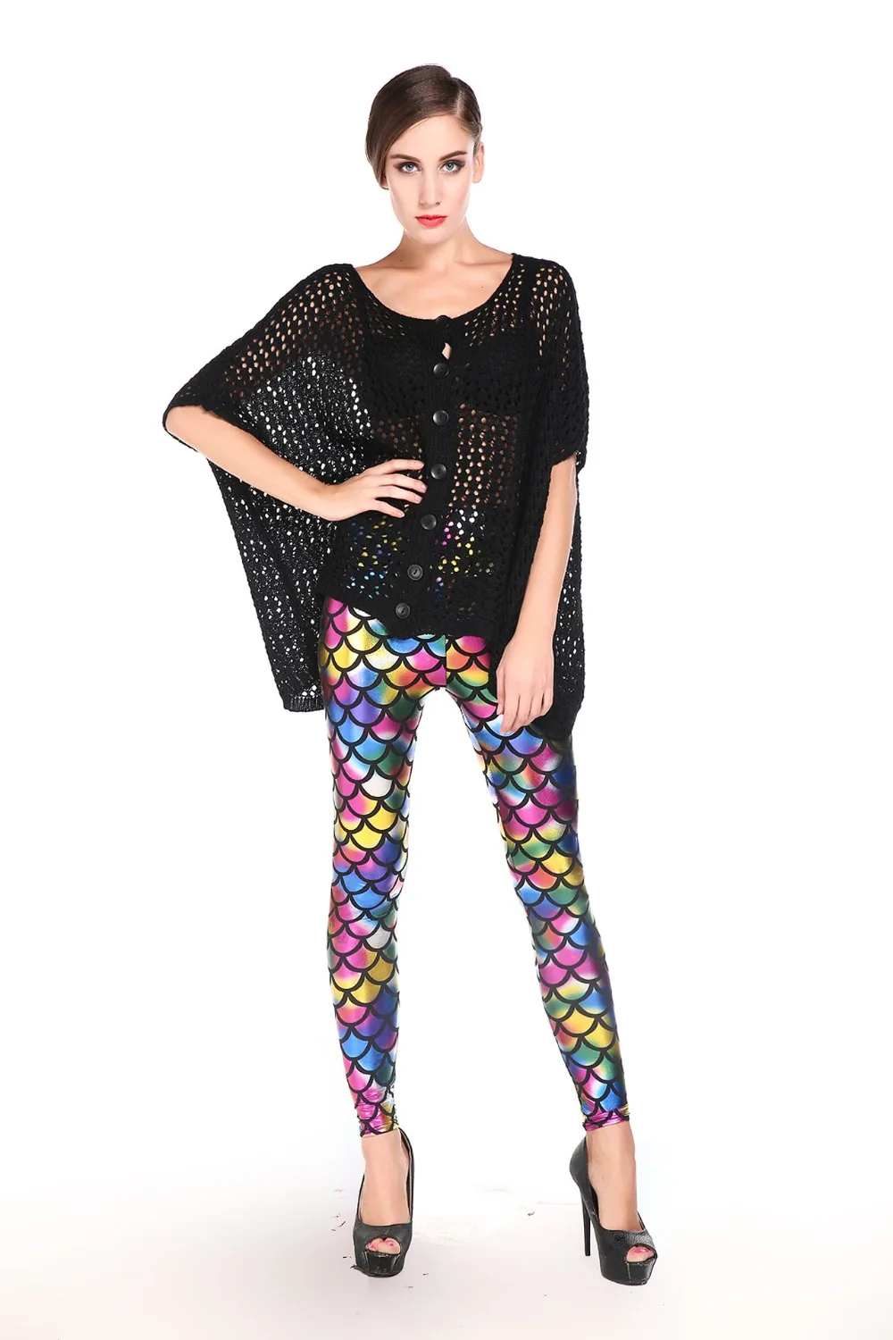 Женская мода Леггинсы русалка PU повседневные брюки с завышенной талией|Легинсы| |