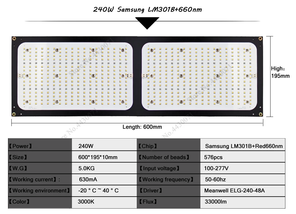 Samsung LM301B 3000 K/3500 K+ 288 нм шт Светодиодный светильник для выращивания квантовой платы Meanwell драйвер полный спектр DIY светодиодный светильник для выращивания растений
