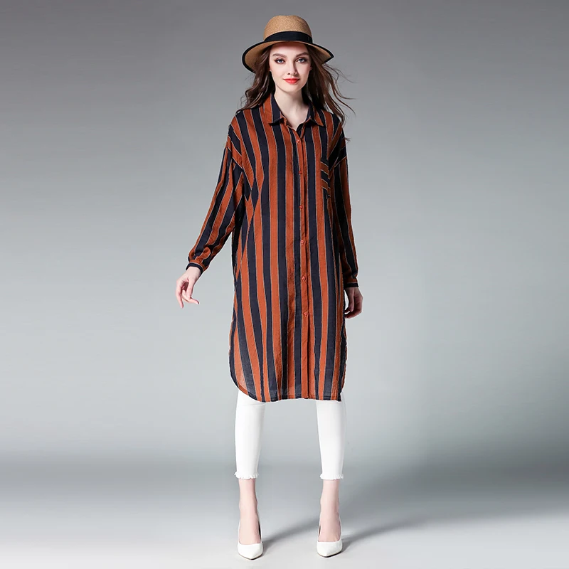 2017 модные дизайнерские женские в полоску длинная блуза Большие размеры 4XL