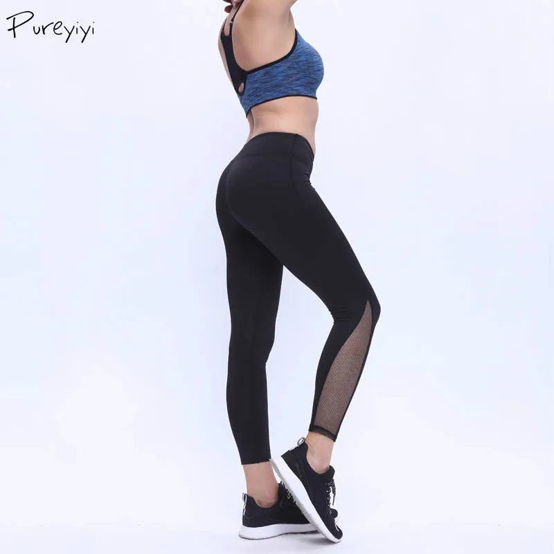 Черные сексуальные Леггинсы для йоги с сетчатыми вставками сетчатые