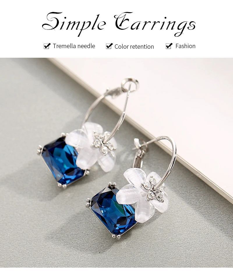 Элегантные Синие черные циркониевые серьги с цветами для женщин простые блестящие Висячие серьги ювелирные изделия ручной работы серьги подарок brincos