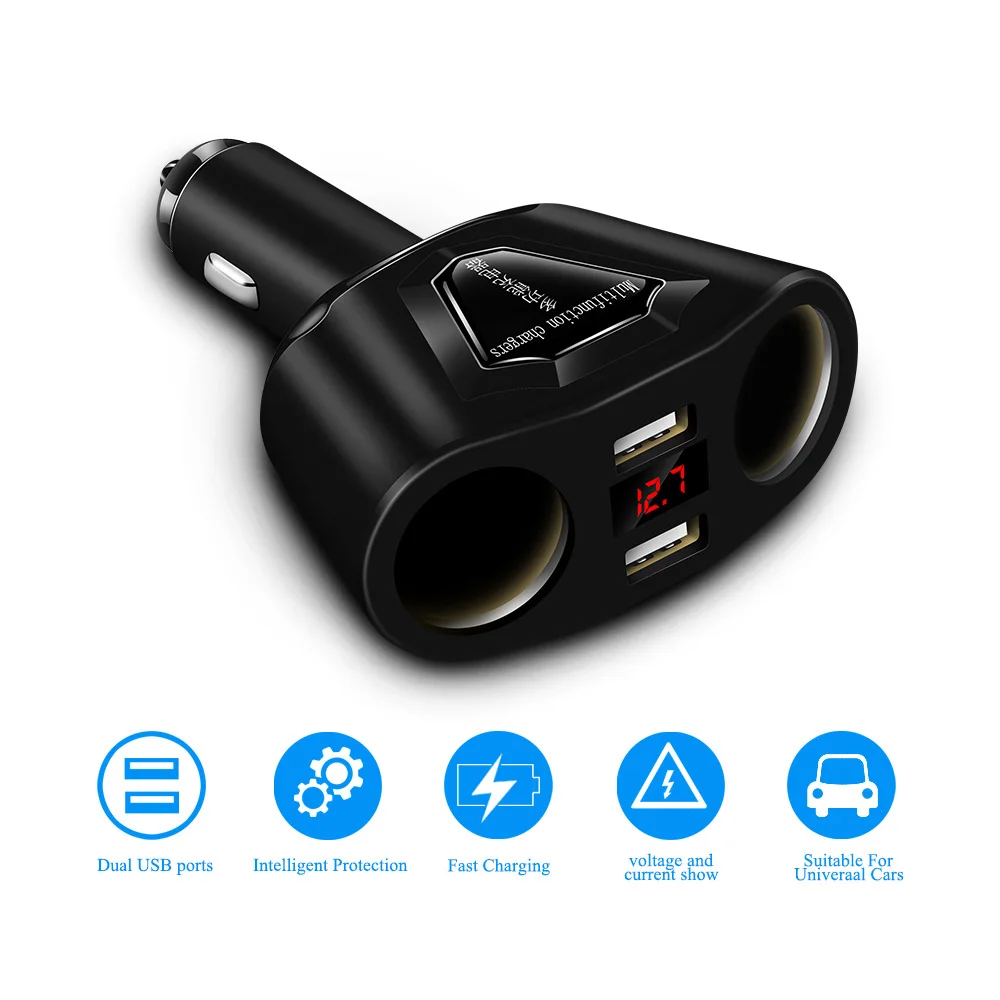 Onever 2 гнезда 12V разветвитель автомобильного прикуривателя USB разъем питания