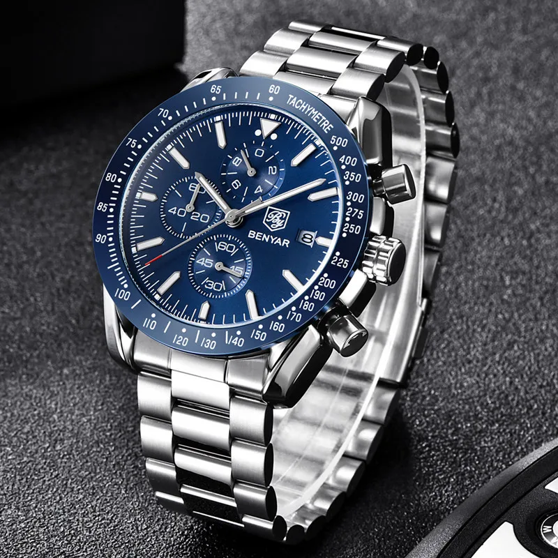 2019 BENYAR Men Luxury Brand To Business Steel Quartz Watch Casual Waterproof Male Wristwatch Relogio Masculino | Наручные часы