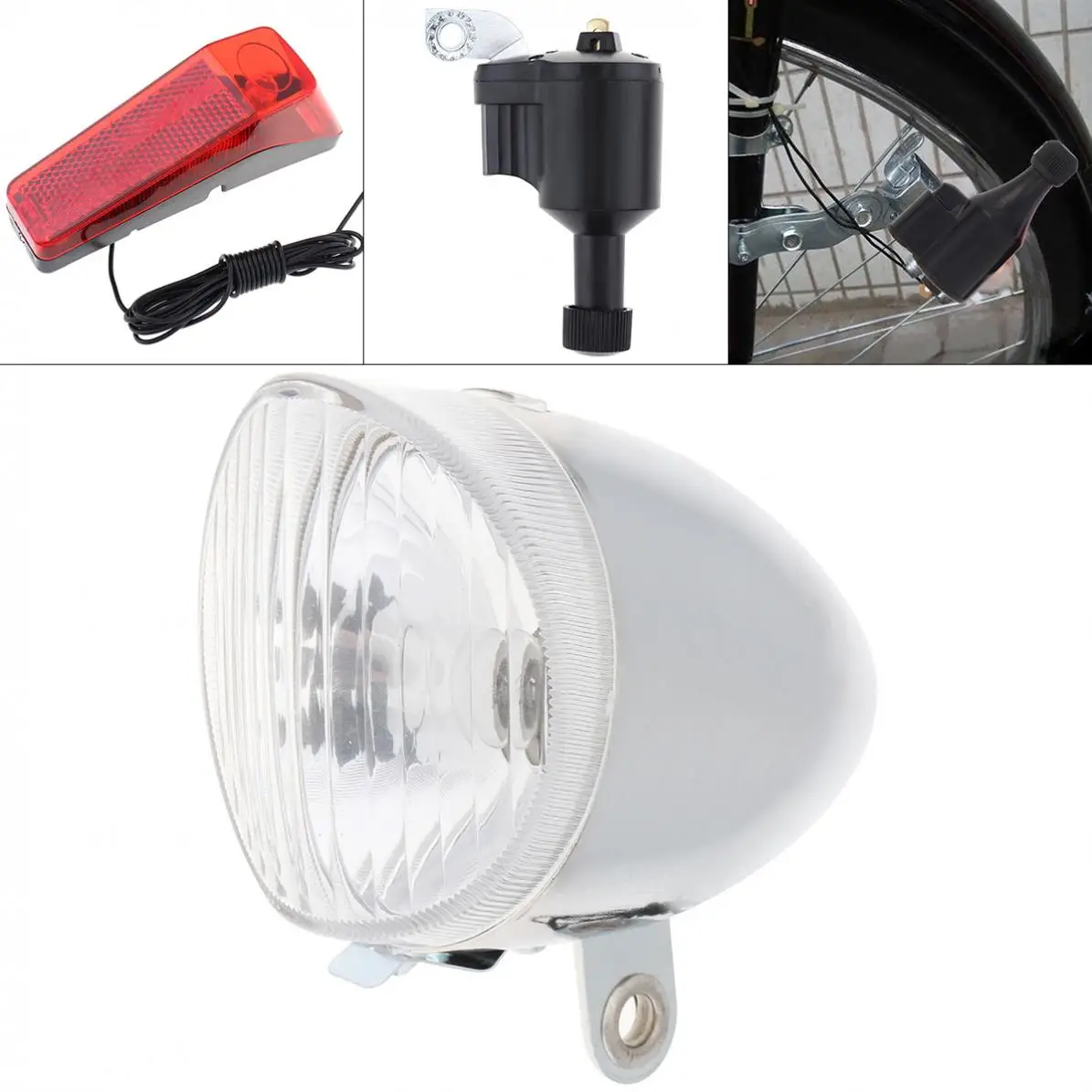

6V 3W White Bike Bicycle Dynamo Lights LED Self-powered Front Light Headlight and Rear Light LED Lamp Set for Bicycle