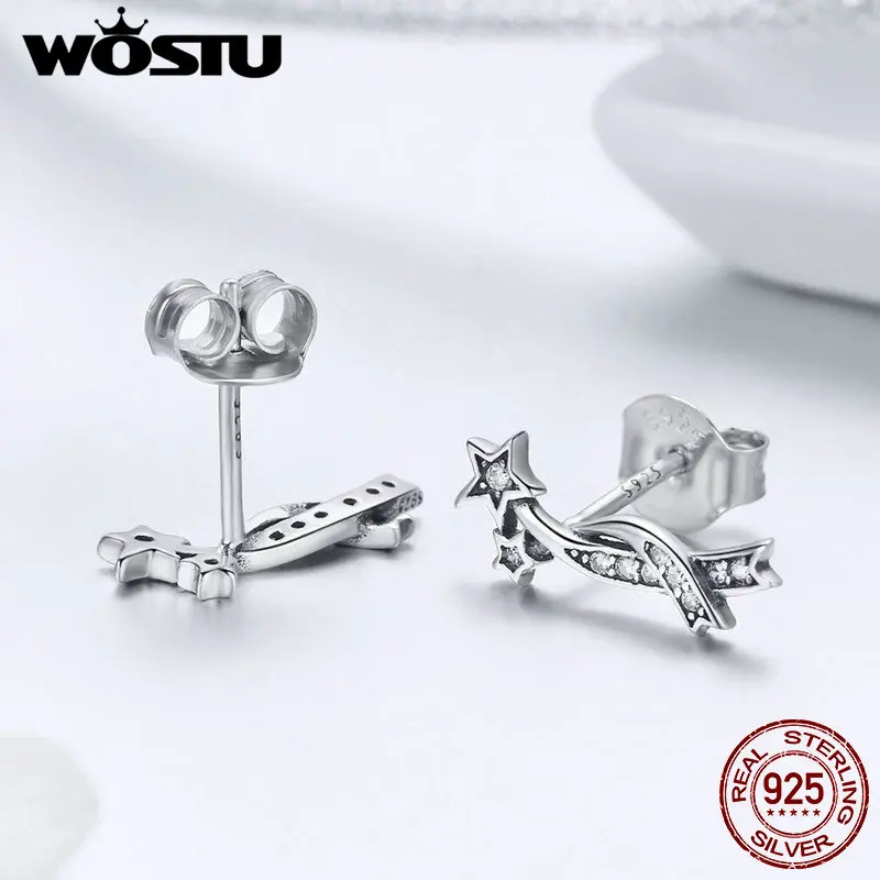WOSTU Настоящее серебро 925 пробы сверкающие серьги-гвоздики со звездой для женщин