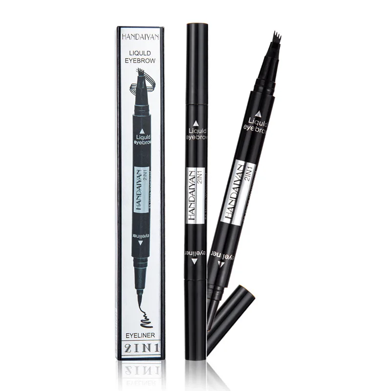 2019New Eyeliner Micro Eyebrow Pencil Double-Headed 4 Paw Microblading Fork Tip Eyebrow Pen Black Liquid Eyeliner For Eye Makeup
