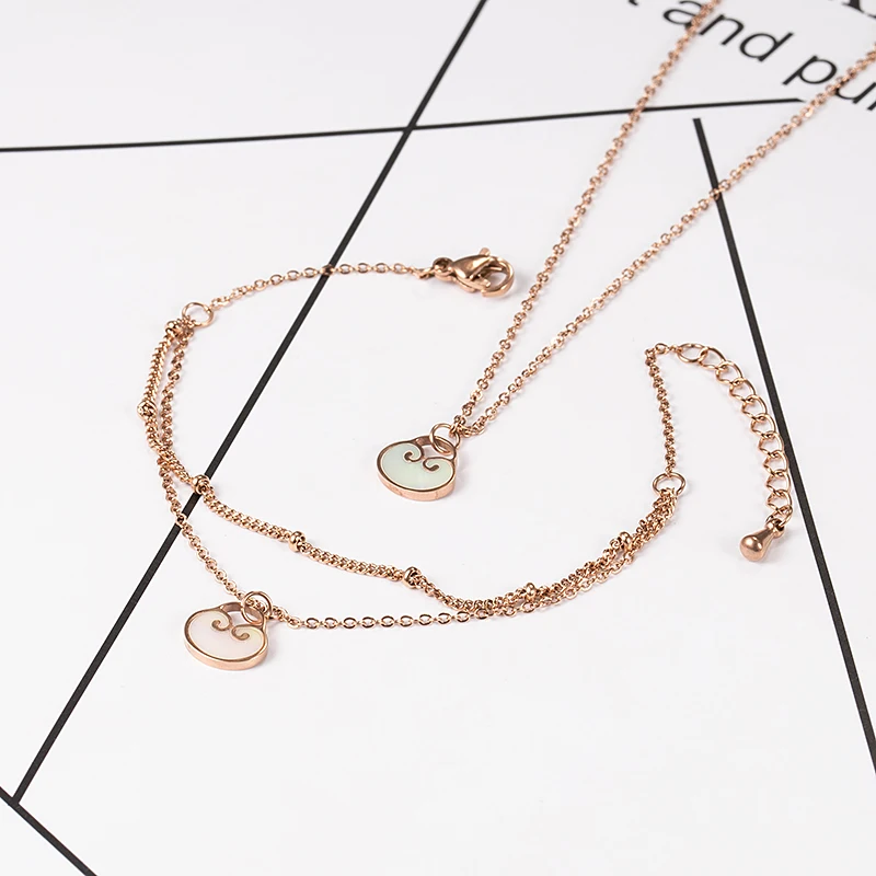 Chinese Peace Lock Bracelet Titanium Steel Material Inlaid Natural Shells Rose Gold Color TrendyFashion Women Jewelry | Украшения и