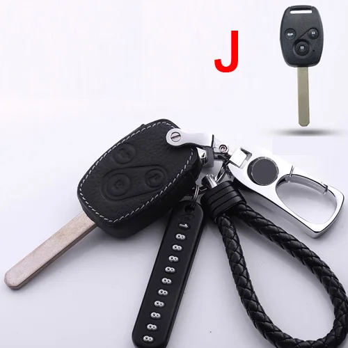 black Чехол для ключей автомобиля из натуральной кожи для Honda Accord Civic City Vezel CRZ CRV URV XRV HRV FIT JADE Брелоки металлические брелоки - Название цвета: black