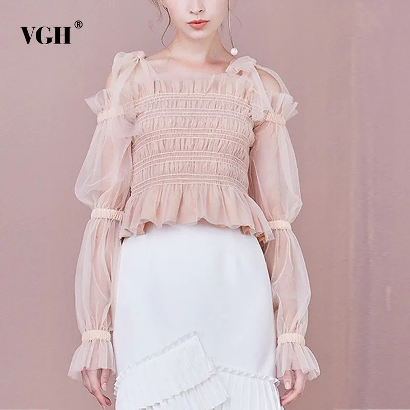 VGH 2019 Летняя короткая рубашка для женщин бандаж с вырезом открытыми плечами