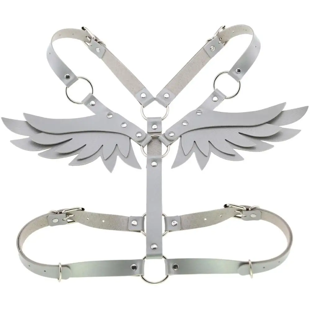 Крылья кожа жгут Готический Панк цепь тела женщины подвязки ремень Связывание Halterneck Пляж воротник Готический Талия плечо ожерелье - Окраска металла: Silver