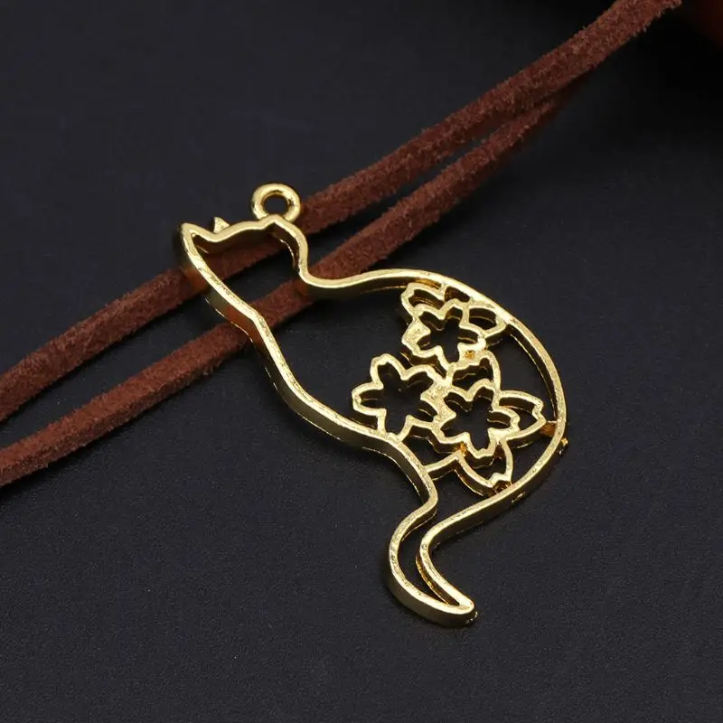 

6 Pcs/Set Metal Frame DIY Jewelry Necklace Pendant Gold Kitten Cat Cute Hollow Frames UV Epoxy Resin Tools Accessories Handmade