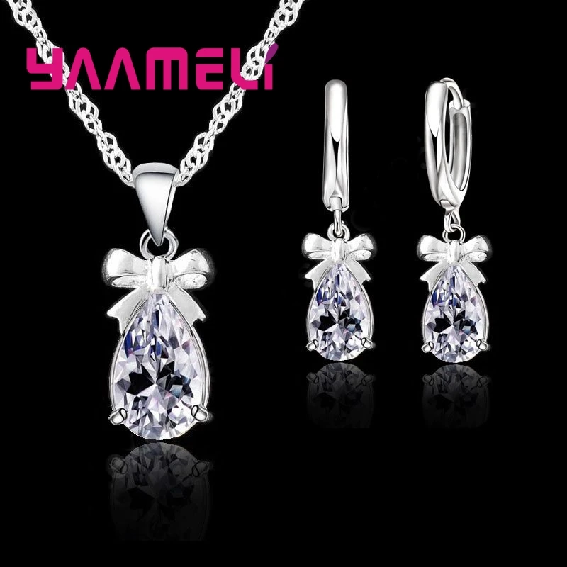 Комплект из колье и серёг серебра 925 пробы с австрийскими кристаллами|necklace earrings