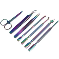 rainbow stainless steel nail cuticle pusher nipper scissors tweezers laser dead skin remover dual end manicure nail care tool