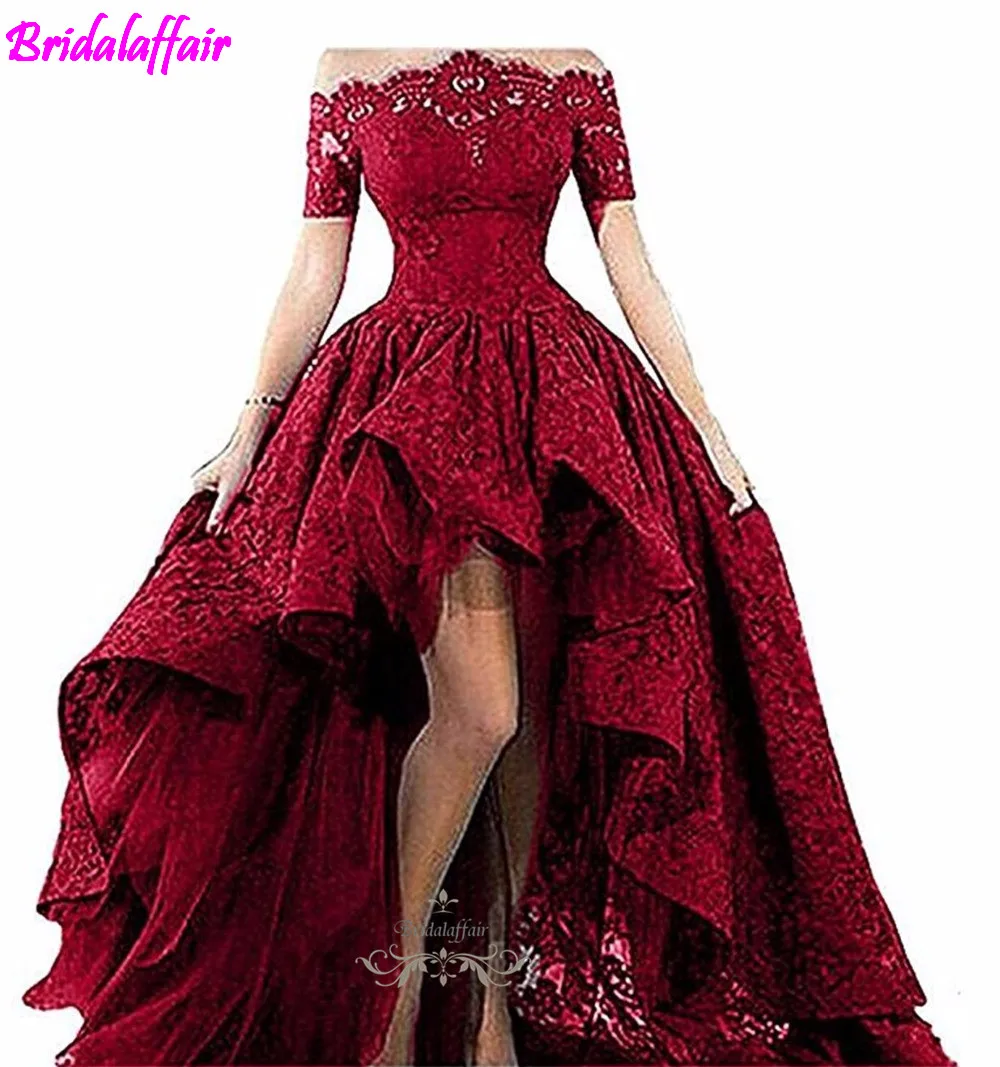 Свадебное платье Pizzo Nero Senza Spalline Al Largo Della Spalla Maniche Corte Alto Basso, платья для выпускного вечера Abiti Da Sera Vestido