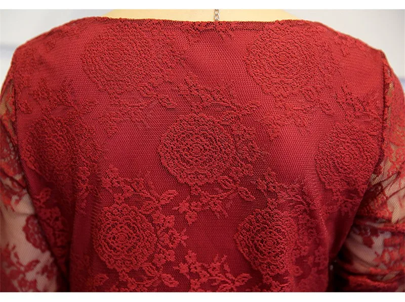 Плюс Размеры M-4XL Blusas Для Женщин Осенние Топы Кружевная рубашка Блузка с длинными рукавами красные рубашки кружева топы, женские блузки, Blusas Femininas R2194