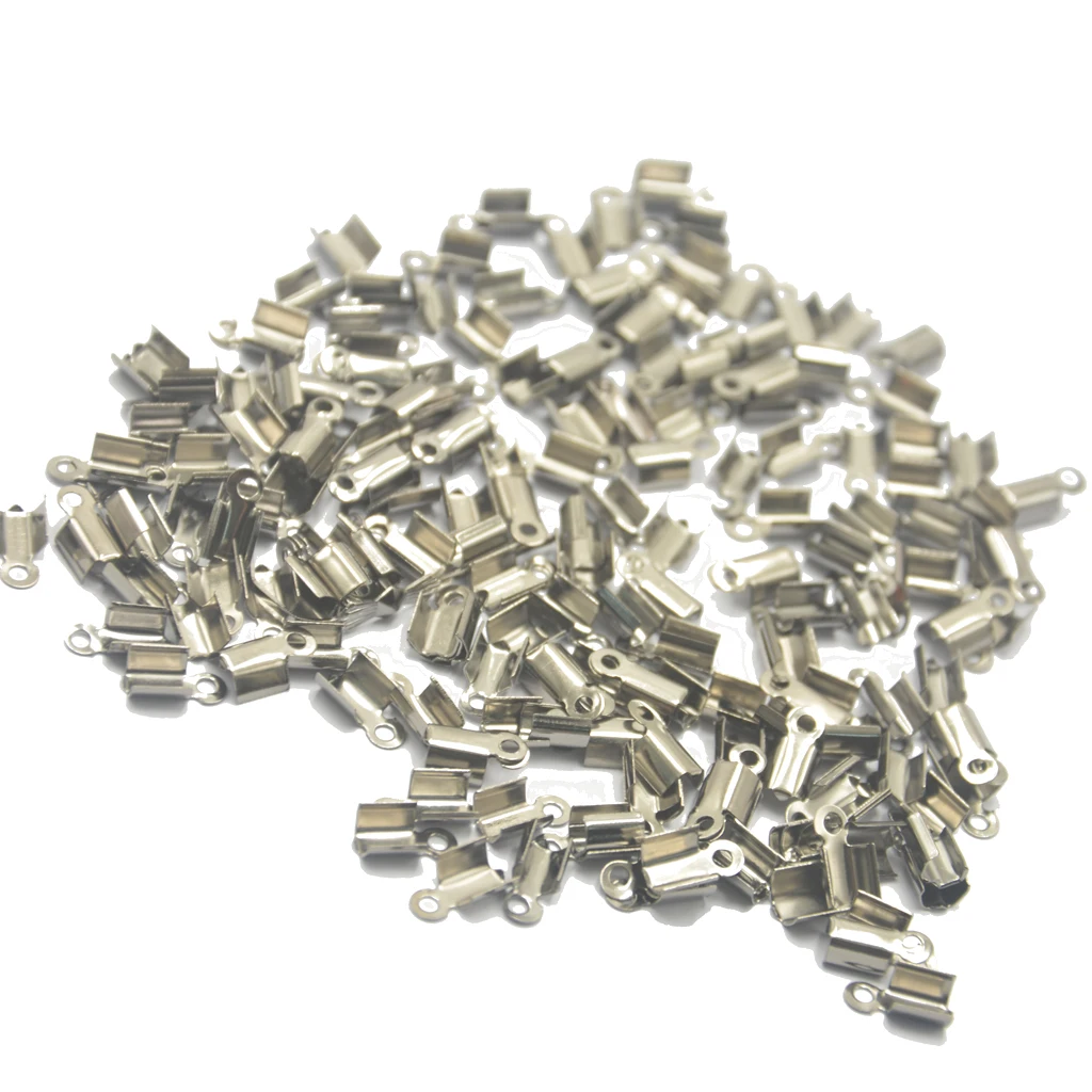 100pcs/lot Fold Over Cord Ends Connectors for Tassel Thick Leather crimp ends Tip cap DIY Jewelry Making Findings Gift | Украшения и