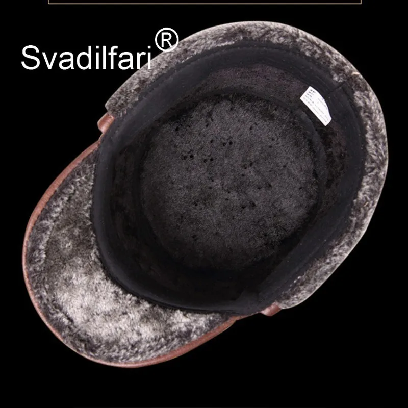 Svadilfari, натуральная кожа, шапка для мужчин, зимняя, плюс бархат, толстая, теплая, бейсболка с наушниками, мужская шапка, яловая кожа, теплые шапки