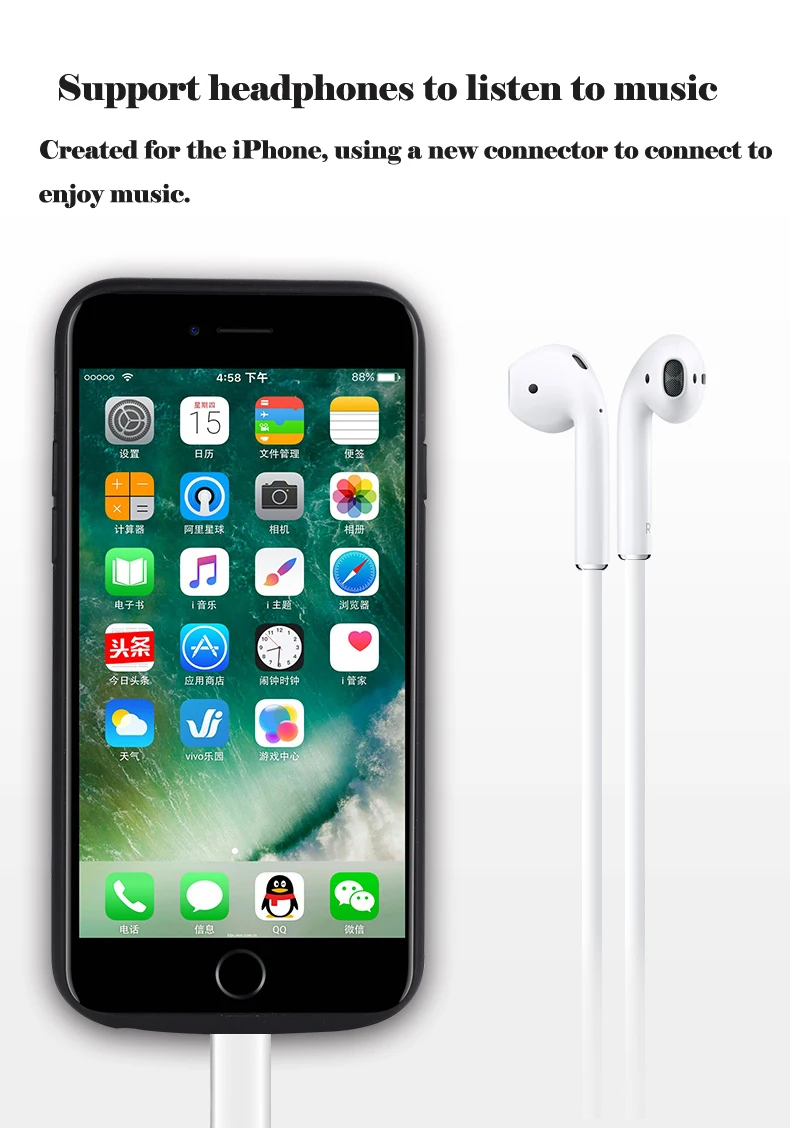 Чехол с аккумулятором 8000 мАч для iPhone 8 Plus поддержка наушников внешний аккумулятор