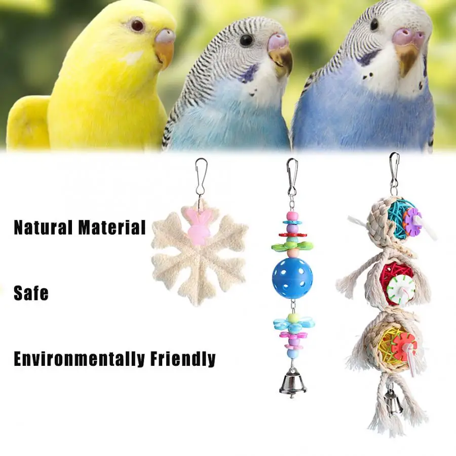 3 шт птицы качели игрушки Красочные жевательные подвесные с колокольчиками