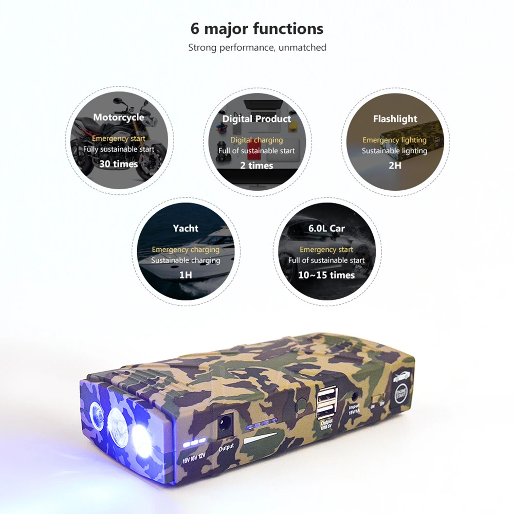AOSHIKE Высокая пускозарядное устройство батарея 12 В 600A пиковый ток Dual USB 89800 мАч с
