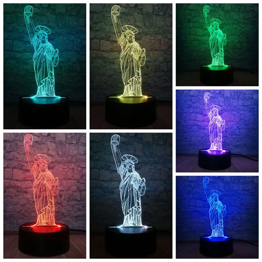 Статуя Свободы 3D светодиодный светильник 7 цветов меняющий RGB для спальни