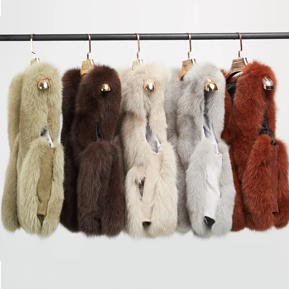 100% Real Fox Fur Vest Natural Whole Vests Women Regular Gilet Strip Jackets Short Coat | Женская одежда