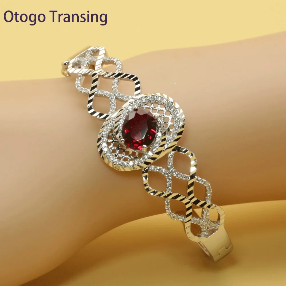 Otogo Transing 2019 Круглый Красный кубический цирконий серебряный цвет Ювелирные наборы