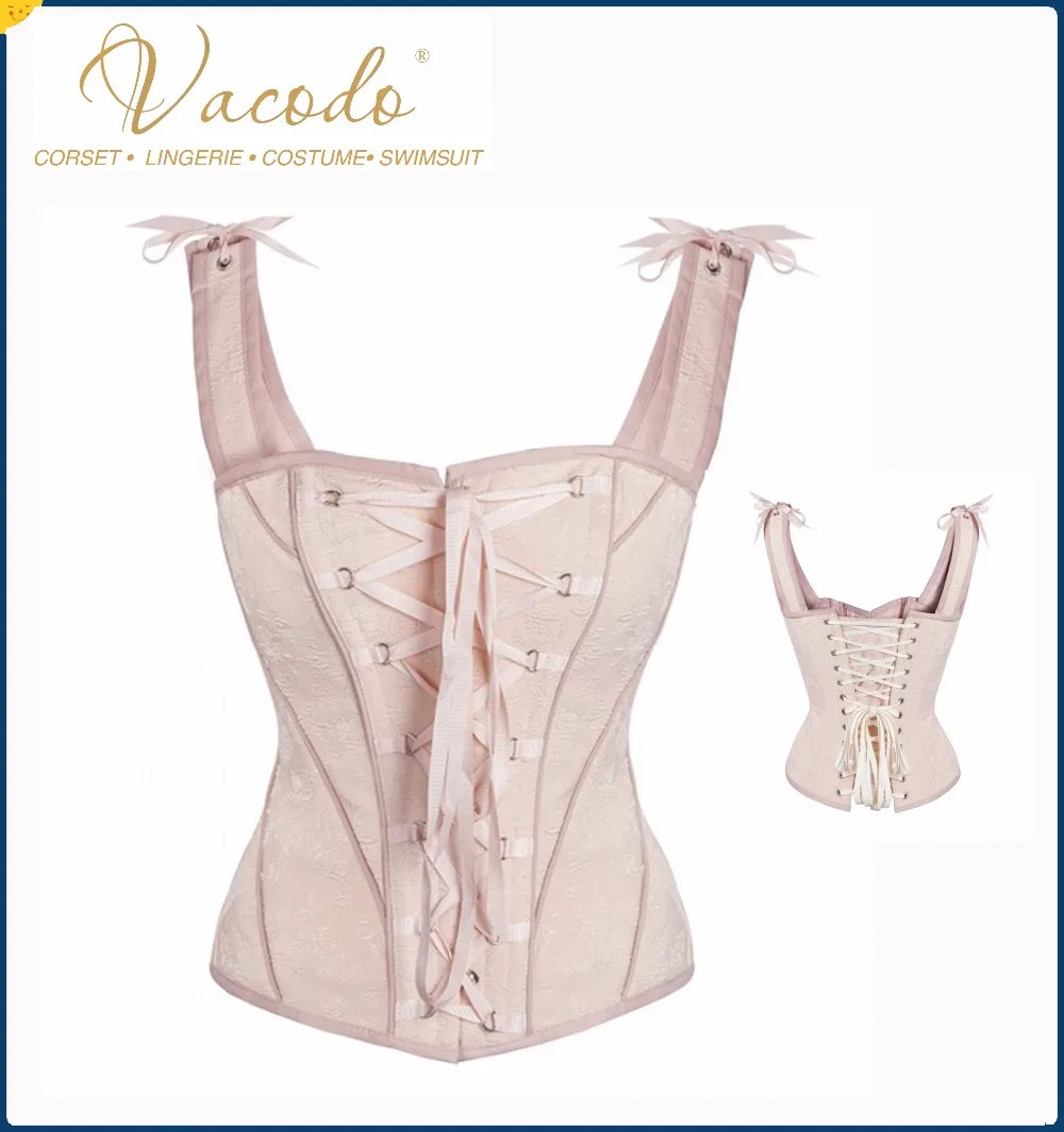 Популярные розовый бежевый Хлопок Талия Cincher Винтаж Вдохновленный Overbust с Угловой