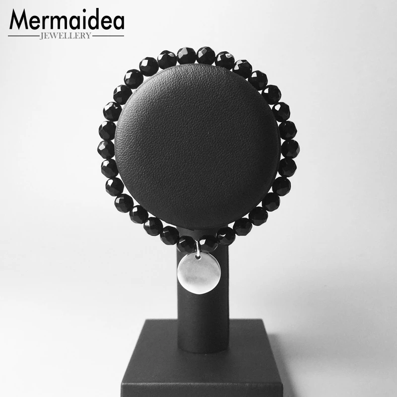 Beaded ID Bracelets with Onyx Beads silver plated Disc 2020 New Fashion Jewelry Trendy Gift for Women Girls | Украшения и