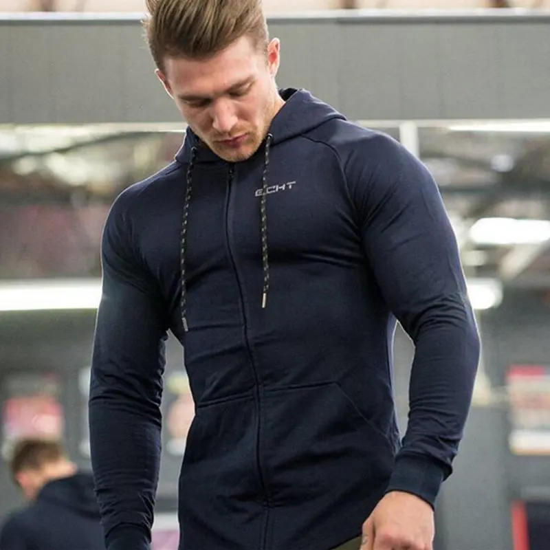 

New Men Cotton Sweatshirt Gyms Fitness Bodybuilding Workout Hoodies Casual Fashion Jacket Zipper Sportswear Tracksuits Clothing