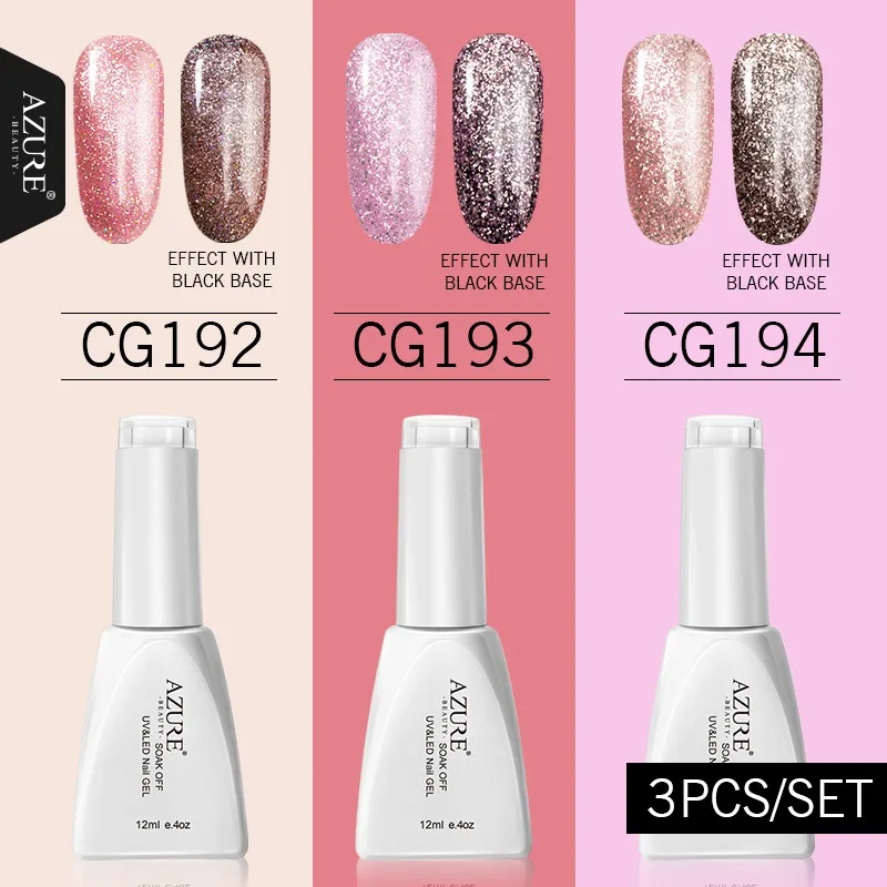 3pcs a set(3) Azure beauty, новинка, розовый золотистый Гель-лак для ногтей, 6 цветов, 12 мл, блестящий гель для ногтей, Гибридный СВЕТОДИОДНЫЙ гель, УФ-гель для ногтей, искусство маникюра - Цвет: 3pcs a set(3)