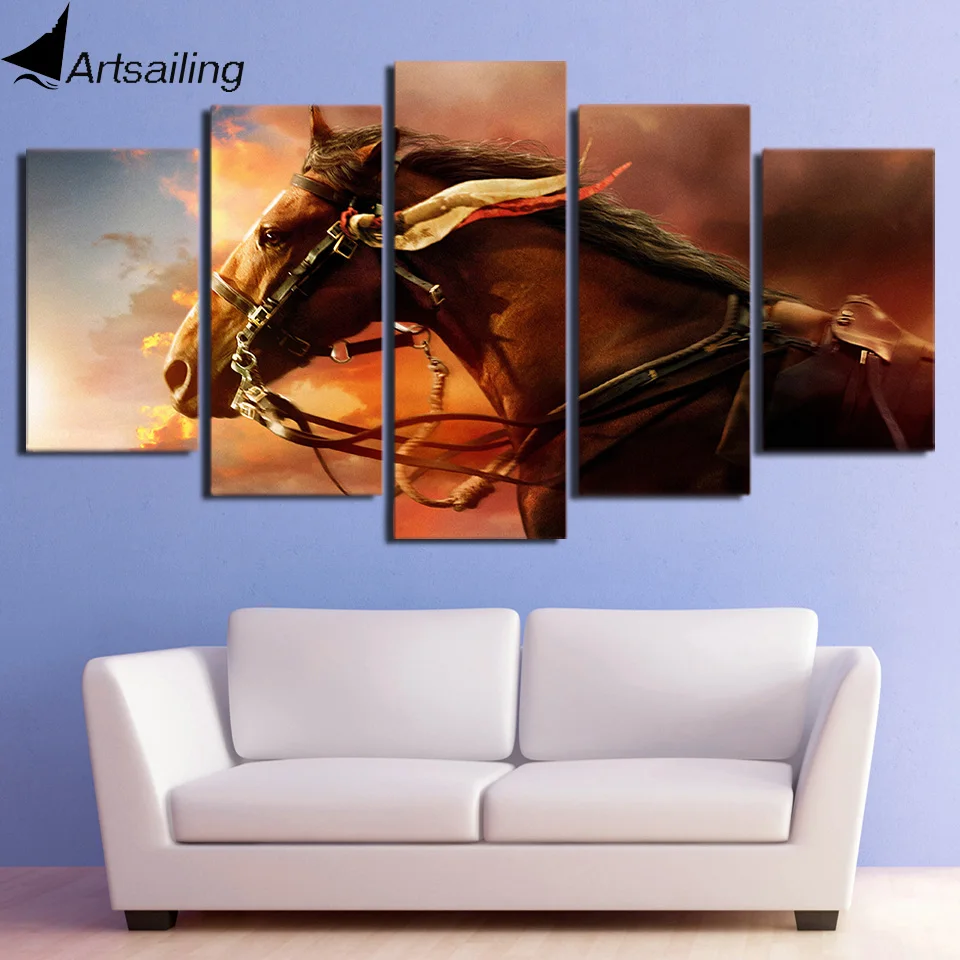 ArtSailing HD печать 5 шт. Холст Искусство лошадь под установкой солнце современный