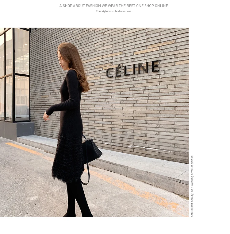 Women Knitted Sweater And Pullovers Korean Fashion Style Dress Winter And Autumn New Solid Knitted Dress