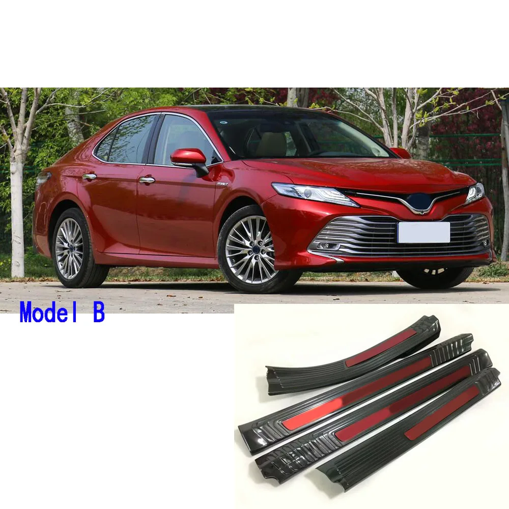 Для Toyota Camry XV70 автомобильный чехол из нержавеющей стали, накладка на педаль порога, накладка на Внутренний порог, 4 шт - Цвет: model B red
