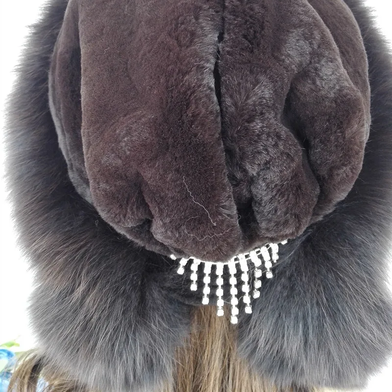 Женская шапка бомбер из натурального Лисьего меха зимняя теплая кролика Рекс