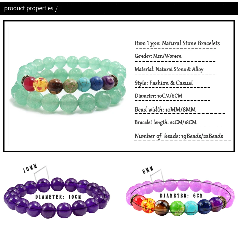 2 шт. красочные бисером чакра браслет Для мужчин Натуральный камень розовый