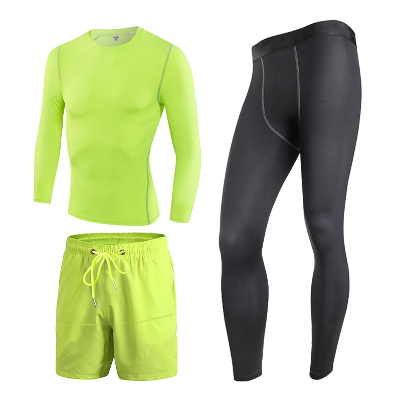 2019 мужской спортивный костюм для бега 3 шт. колготки шорты штаны футболки фитнеса