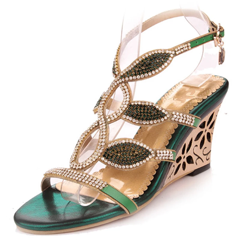 2019 женская обувь новые летние часы Corium Стразы туфли на танкетке высоком каблуке