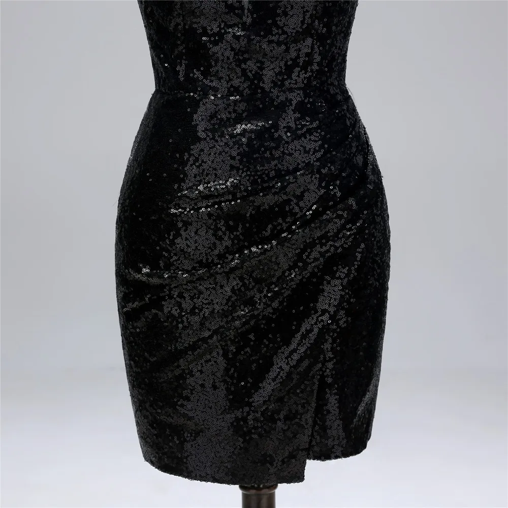 Черное короткое вечернее платье 2020 элегантная обувь на платформе с блестками