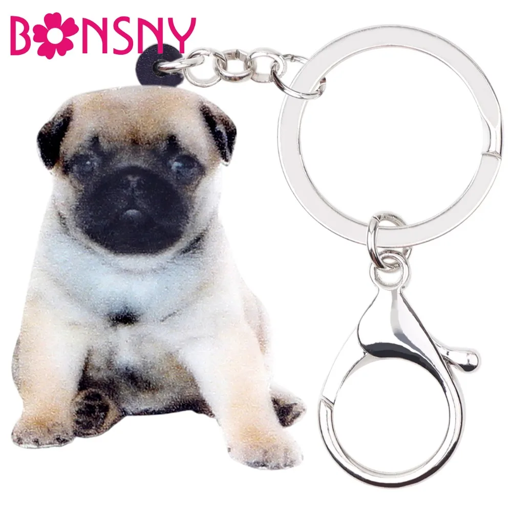 Bonsny акриловый маленький Французский бульдог Мопс брелок для ключей кольцо милые