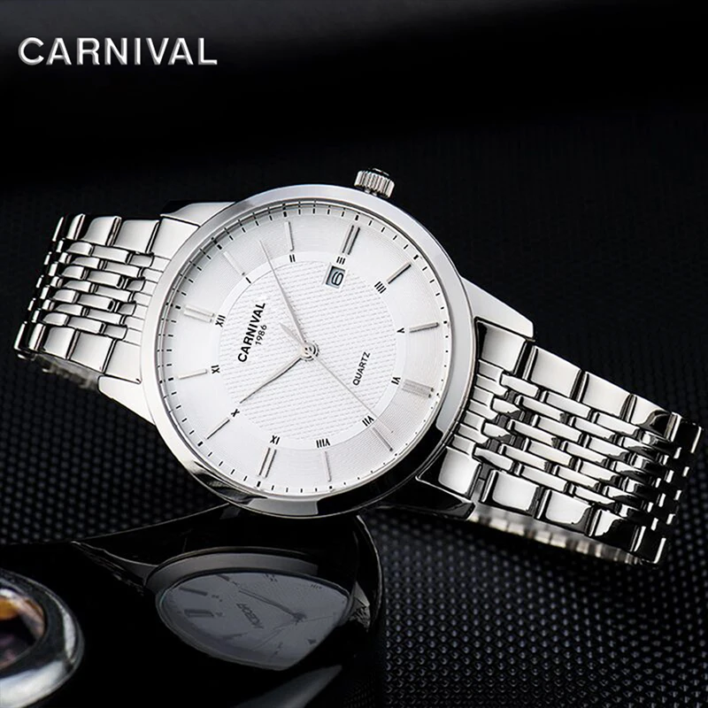 Carnival Mens Watches Top Brand Luxury Leather Strap Waterproof Quartz Watch Men Clock Wristwatches montre homme 2019 | Наручные часы