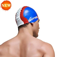 summer water man swimming caps silicone boys new blue bathing cap male adult professional waterproof ear sale