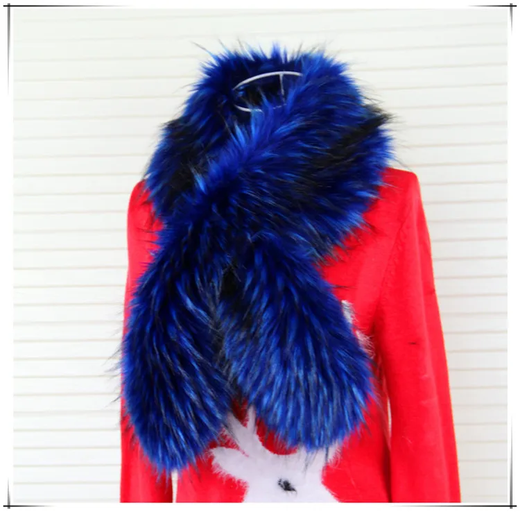royal blue raccoon Новое поступление Искусственный шарф из меха кролика рекс теплый роскошный искусственный Лисий мех крест над шарфом длинный пушистый искусственный меховой воротник под заказ сделай сам - Цвет: royal blue raccoon